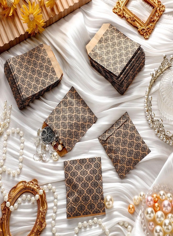 Sinload 200 Pcs Damask Kraft Paper Jewelry Bags 3 x 4 Inch Jewelry Travel Pouches Storage Bags Bulk Small Jewelry Organizer Pouches with Brown Black Damask for Women Holiday Gift Presents Packaging - Image 3